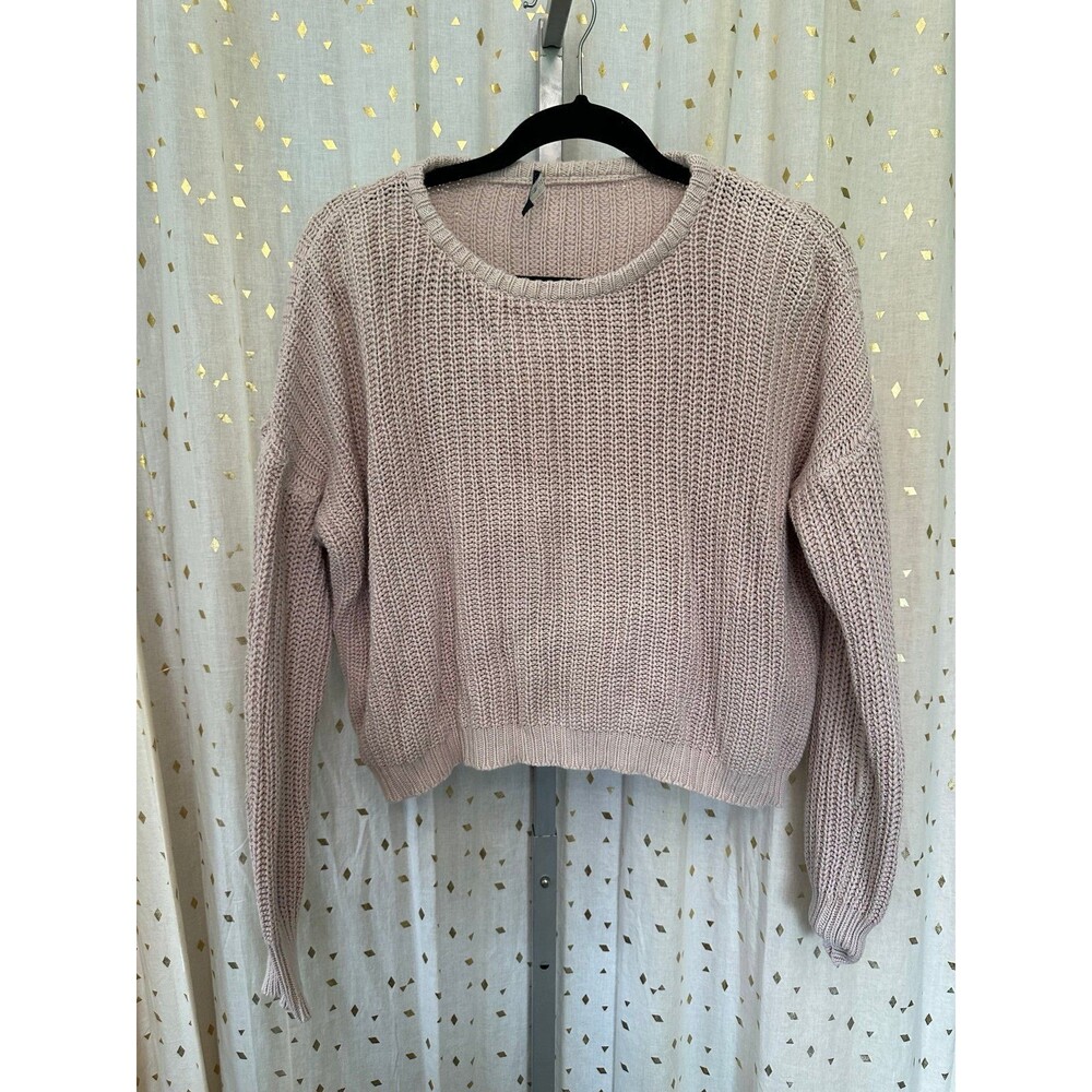 Brandy Melville 100% Cotton Italian Crochet Knit Crew Neck Slouchy Sweater OS